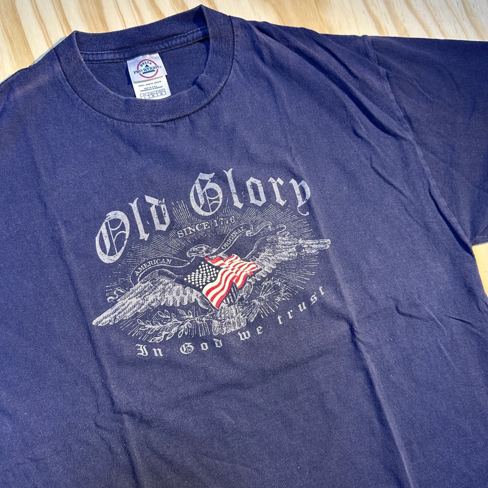 Delta Pro Weight Old Glory Eagle Graphic T-Shirt Navy Blue Large Patriotic Tee